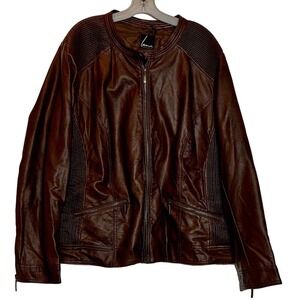 EUC Lane Bryant Brown Faux Leather Coat Ladies Size 26/28